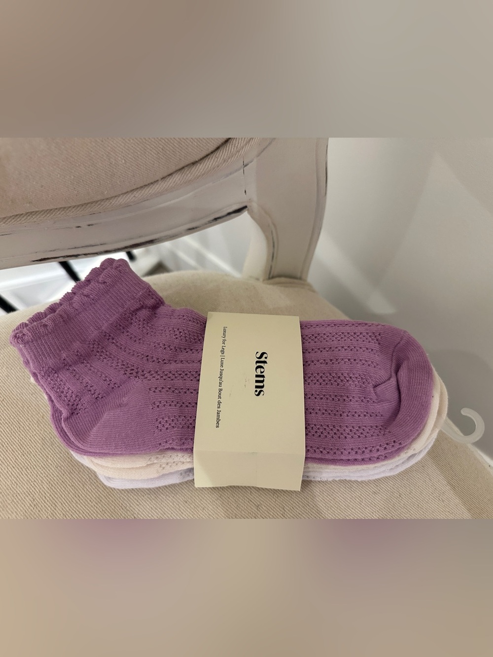Anthropologie Stems Women’s Pointelle Ankle Socks - Lavender/White (3-Pack) NWT